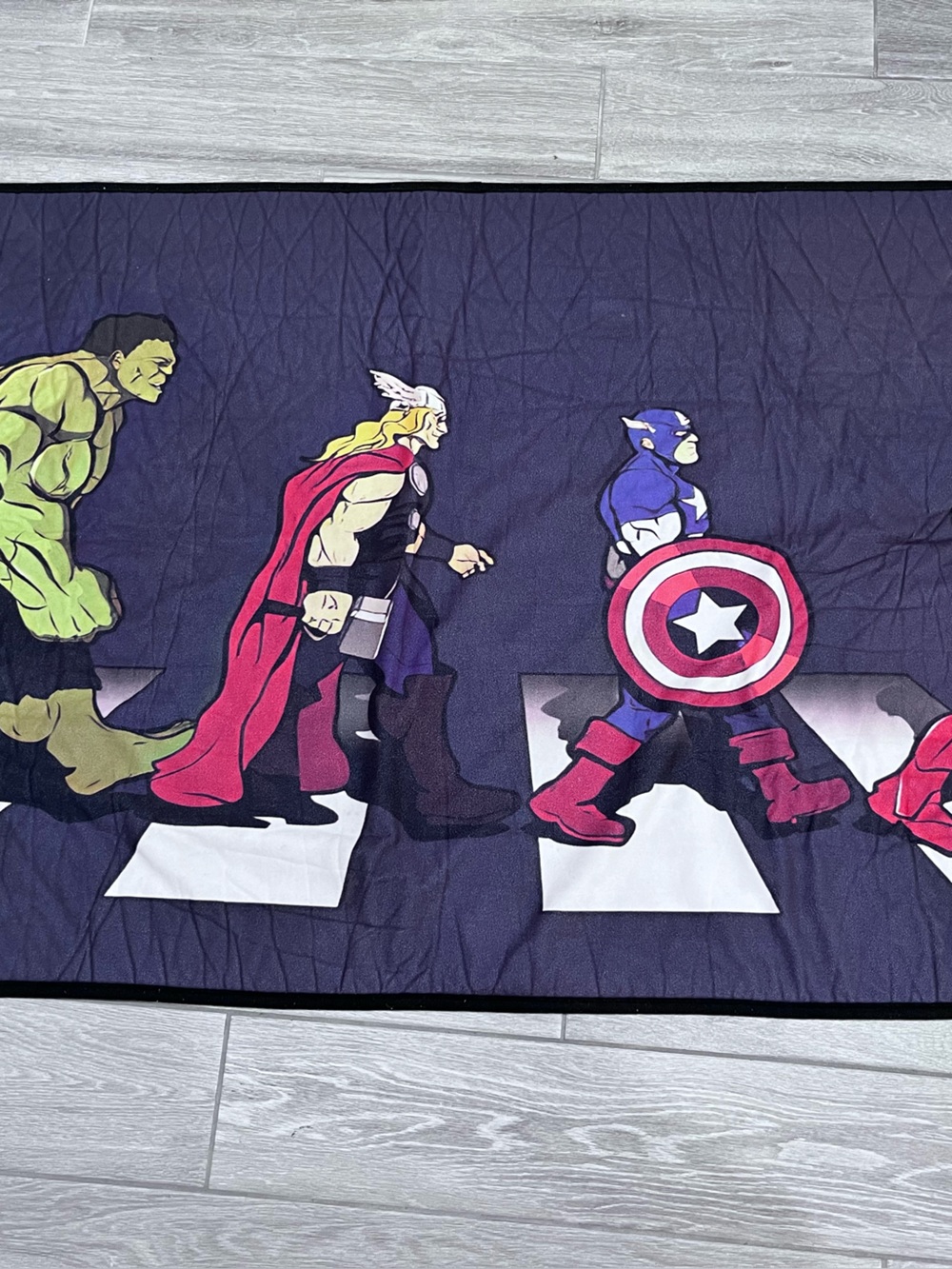 Marvel Superhero Floor Rug in Navy with Red, Green, Purple Accents
